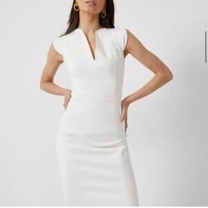 French Connection White Midi Dress with Cap Sleeves
